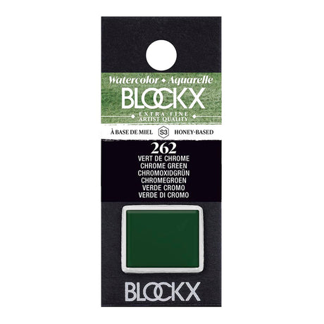 BLOCKX S3 262 Chrome Green watercolour half pan, made with light-resistant pigments for brilliant, opaque color perfection.