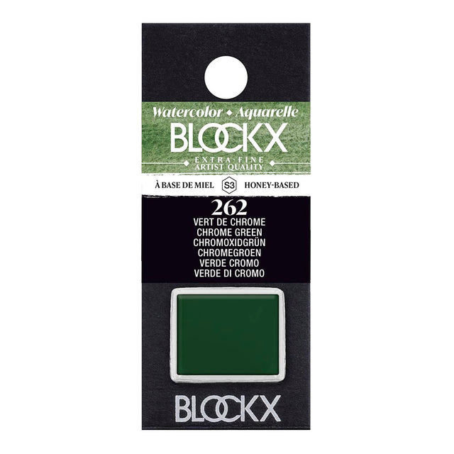 BLOCKX S3 262 Chrome Green watercolour half pan, made with light-resistant pigments for brilliant, opaque color perfection.