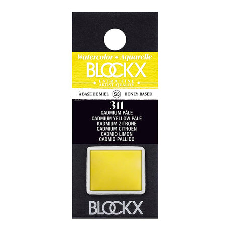 Vibrant BLOCKX Watercolour Half Pan S3 311 Pale Cadmium Yellow, crafted with light-resistant pigments for rich and luminous color.