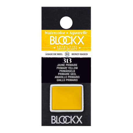 Vibrant BLOCKX Watercolour Half Pan S3 313 Primary Yellow, crafted with light-resistant pigments for superior brilliance.