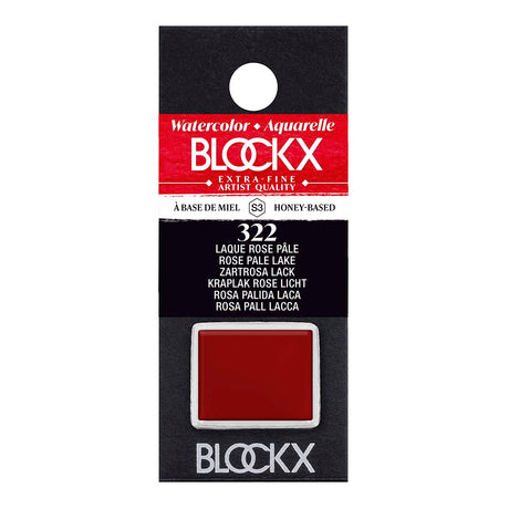 BLOCKX Watercolour Half Pan S3 322 Rose Pale Lake, a vibrant, transparent rose pink ideal for layering and glazing techniques.