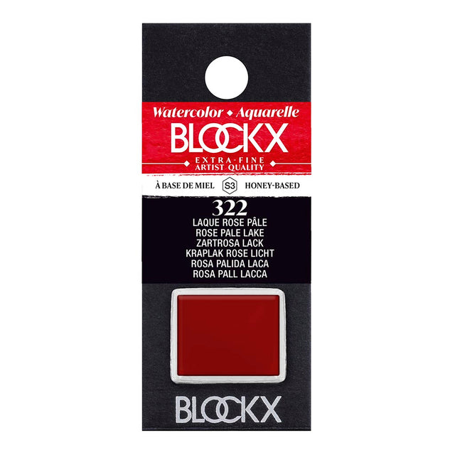 BLOCKX Watercolour Half Pan S3 322 Rose Pale Lake, a vibrant, transparent rose pink ideal for layering and glazing techniques.