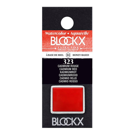 Bright and opaque BLOCKX Watercolour Half Pan S3 323 in Cadmium Red, ideal for vibrancy and lightfastness in art.