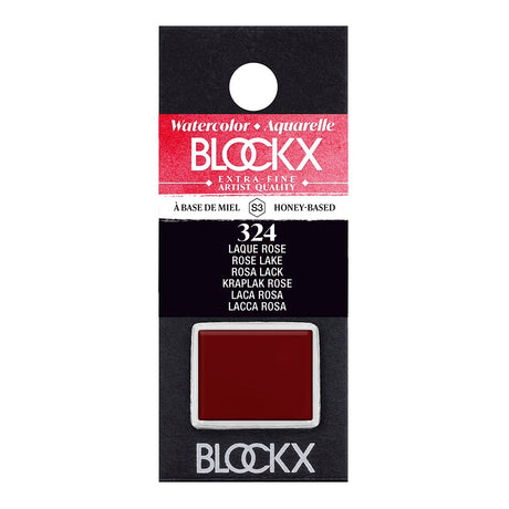 BLOCKX Watercolour Half Pan S3 324 Rose Lake, vibrant rose hue made with light-resistant pigments for artists.