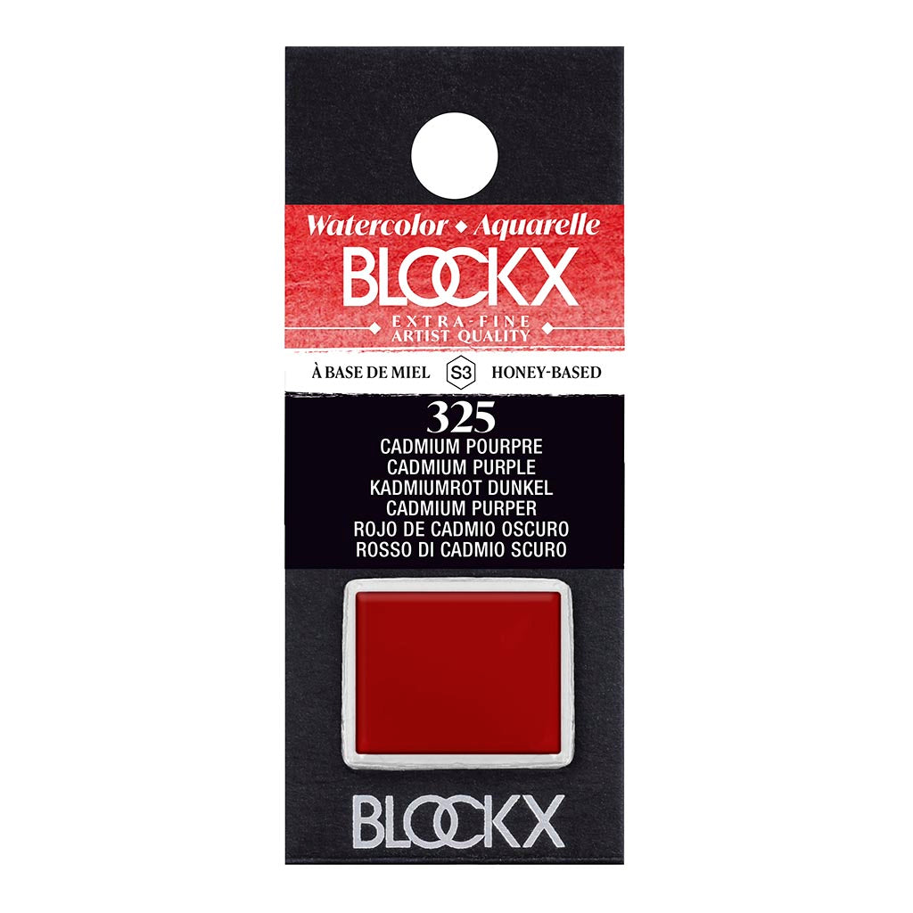 BLOCKX Watercolour Half Pan S3 325 Cadmium Purple, a vibrant, light-resistant pigment, ideal for layering and mixing in artwork.