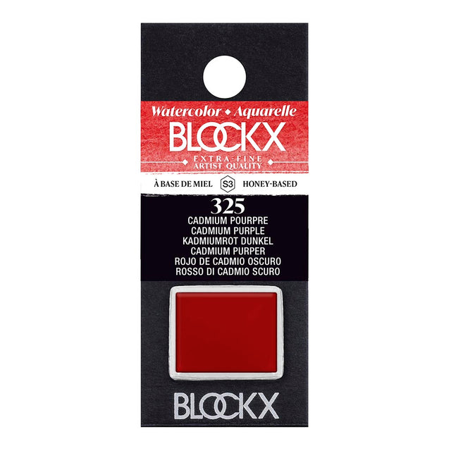 BLOCKX Watercolour Half Pan S3 325 Cadmium Purple, a vibrant, light-resistant pigment, ideal for layering and mixing in artwork.