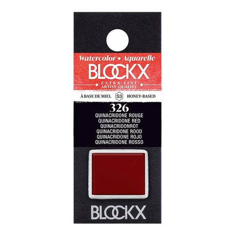 BLOCKX Watercolour Half Pan in S3 326 Quinacridone Red, vibrant and transparent, perfect for rich watercolor paintings.