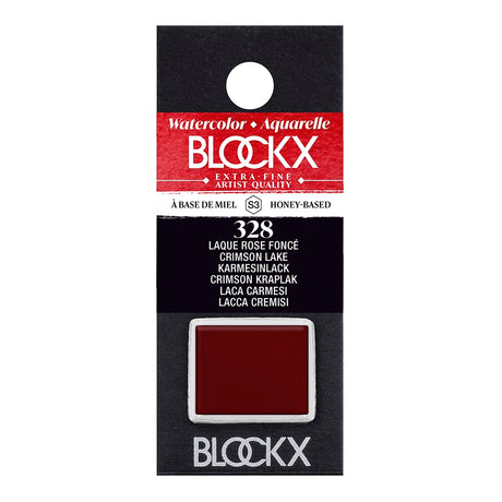 BLOCKX S3 328 Crimson Lake watercolour half pan, featuring light-resistant pigments for vibrant and luminous art.