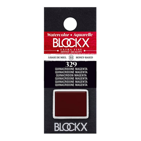 Vibrant BLOCKX Quinacridone Magenta half pan, known for its lightfastness and exceptional luminosity, ideal for artists.