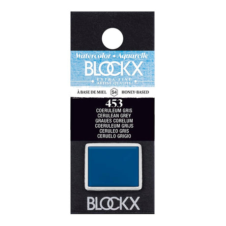 BLOCKX Watercolour Half Pan S4 453 Cerulean Grey: Premium lightfast pigment with vibrant color, ideal for blending and layering.