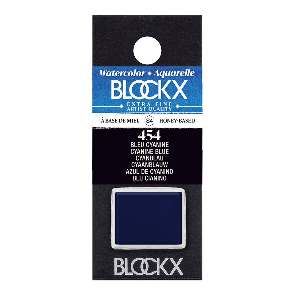 Cyanine Blue half pan watercolour by BLOCKX, featuring light-resistant pigments for vibrant, luminous artwork.