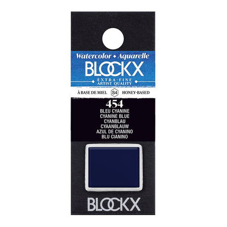 Cyanine Blue half pan watercolour by BLOCKX, featuring light-resistant pigments for vibrant, luminous artwork.