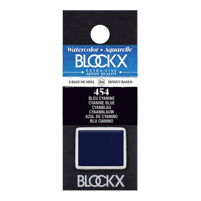 Cyanine Blue half pan watercolour by BLOCKX, featuring light-resistant pigments for vibrant, luminous artwork.