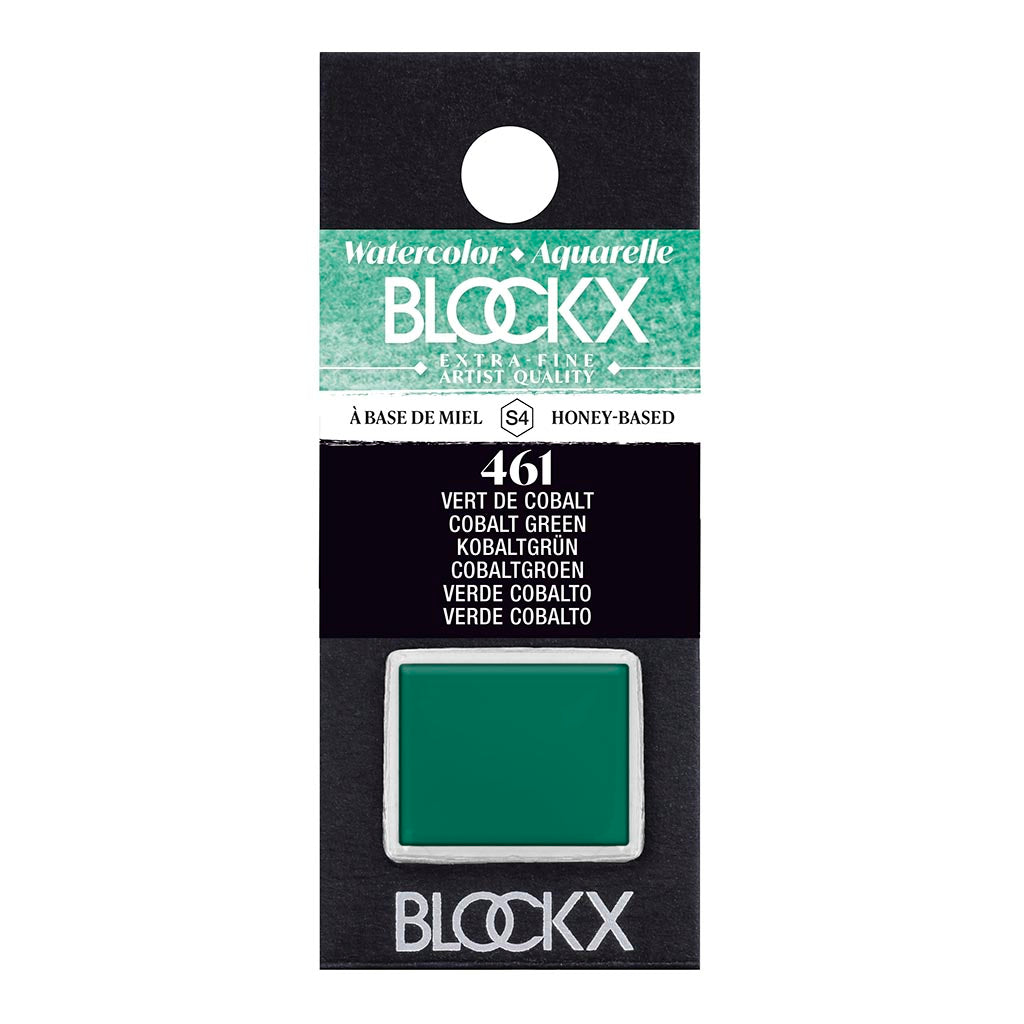BLOCKX Watercolour Half Pan S4 461 Cobalt Green, a semi-opaque pigment with vibrant hue, crafted from rare light-resistant pigments.