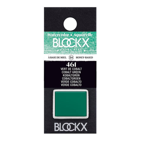 BLOCKX Watercolour Half Pan S4 461 Cobalt Green, a semi-opaque pigment with vibrant hue, crafted from rare light-resistant pigments.