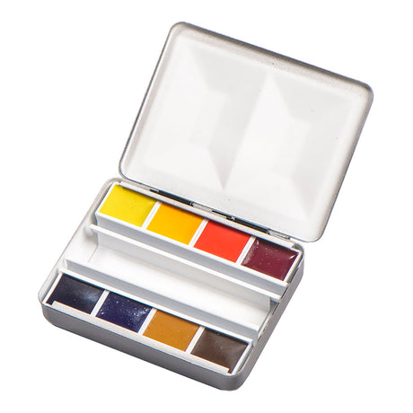 BLOCKX Watercolour Half Pan Bijou Box set with 8 vibrant, light-resistant pigments for artists crafted in Belgium.