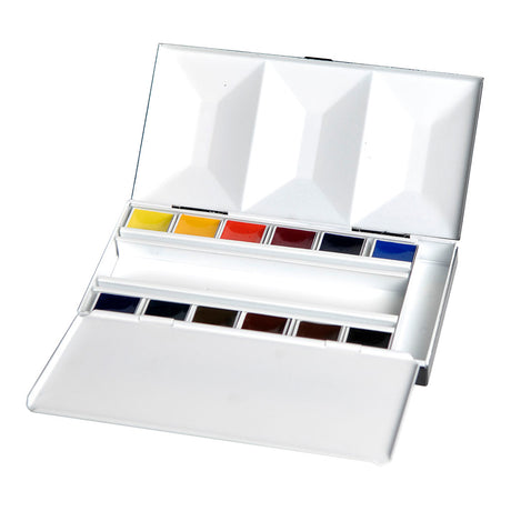 BLOCKX Watercolour Bijou Box with 12 vibrant, light-resistant half pans, crafted in Belgium for artists seeking quality and brilliance.