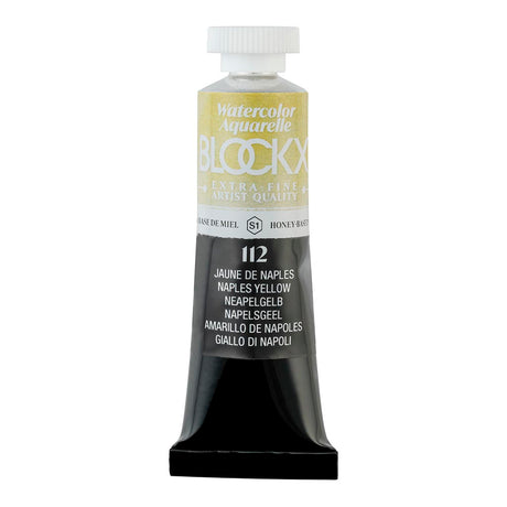 BLOCKX 15ml Watercolour Tube in Naples Yellow, light-resistant, semi-transparent pigment for vibrant, blendable artworks.