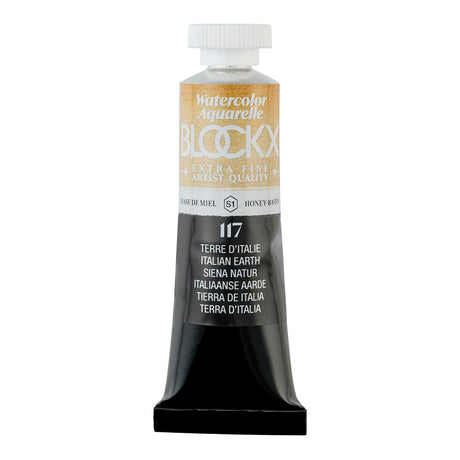 BLOCKX Watercolour Tube 15ml in Italian Earth, featuring lightfast pigments and rich, earthy tones for landscape artwork.