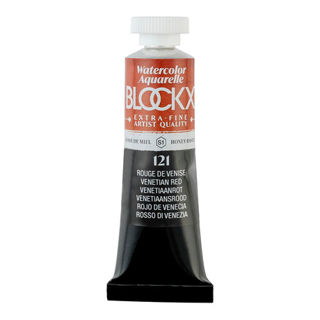 BLOCKX 15ml Watercolour Tube in Venetian Red, light-resistant pigment for vibrant, transparent washes and techniques.