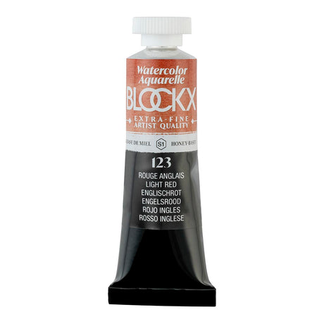 15ml BLOCKX Watercolour Tube in Light Red, featuring lightfast pigment for vibrant, transparent watercolour art.