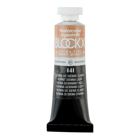 BLOCKX 15ml watercolor tube in Light Burnt Sienna, perfect for warm tones with light-resistant, vibrant pigments.