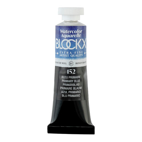BLOCKX 15ml watercolour tube in Primary Blue, featuring vibrant, light-resistant pigments for artists.