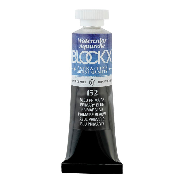 BLOCKX 15ml watercolour tube in Primary Blue, featuring vibrant, light-resistant pigments for artists.