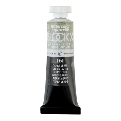 15ml BLOCKX Watercolour Tube in Green Earth, featuring light-resistant pigments for vibrant, translucent art.