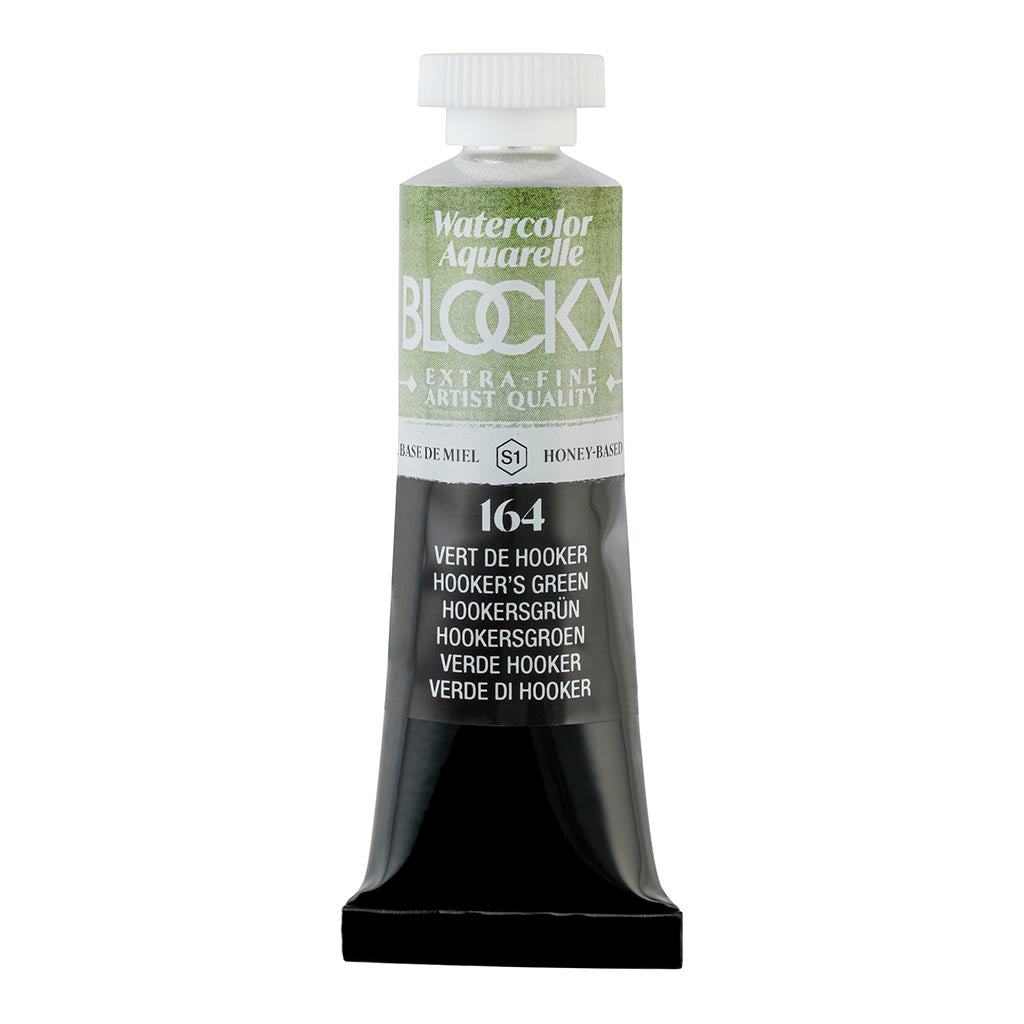 BLOCKX Watercolour Tube 15ml in vibrant Hookers Green, featuring light-resistant pigments for brilliant, long-lasting art.
