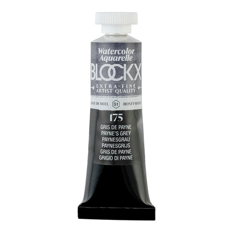 BLOCKX 15ml watercolour tube in Paynes Grey, featuring light-resistant pigments for vibrant, durable artwork.