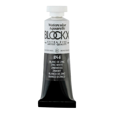 BLOCKX 15ml Zinc White watercolour tube showcasing vibrant, light-resistant pigments for artistic expression.
