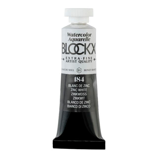 BLOCKX 15ml Zinc White watercolour tube showcasing vibrant, light-resistant pigments for artistic expression.