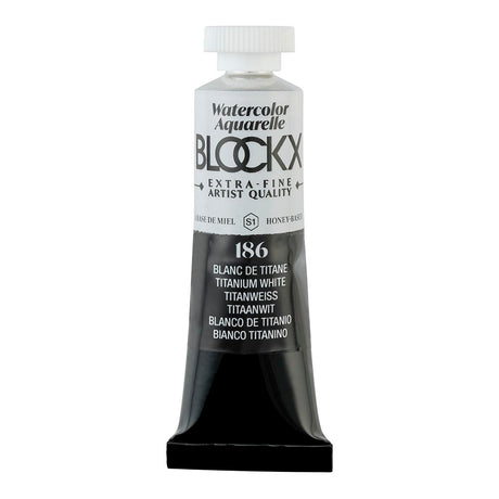BLOCKX 15ml Titanium White watercolour tube, semi-opaque, lightfast, ideal for mixing and enhancing artistic brilliance.
