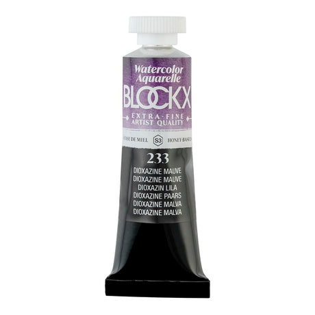 15ml BLOCKX Watercolour Tube in Dioxazine Mauve, semi-transparent, lightfast, vibrant pigment for artists.