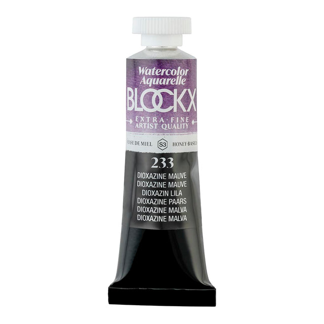 15ml BLOCKX Watercolour Tube in Dioxazine Mauve, semi-transparent, lightfast, vibrant pigment for artists.