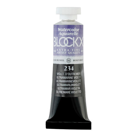 BLOCKX 15ml watercolour tube in Ultramarine Violet, showcasing light-resistant, rich pigments for artists.