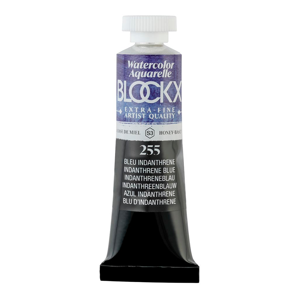 BLOCKX 15ml watercolour tube in Indanthrene Blue, featuring light-resistant pigments for vibrant, durable art.