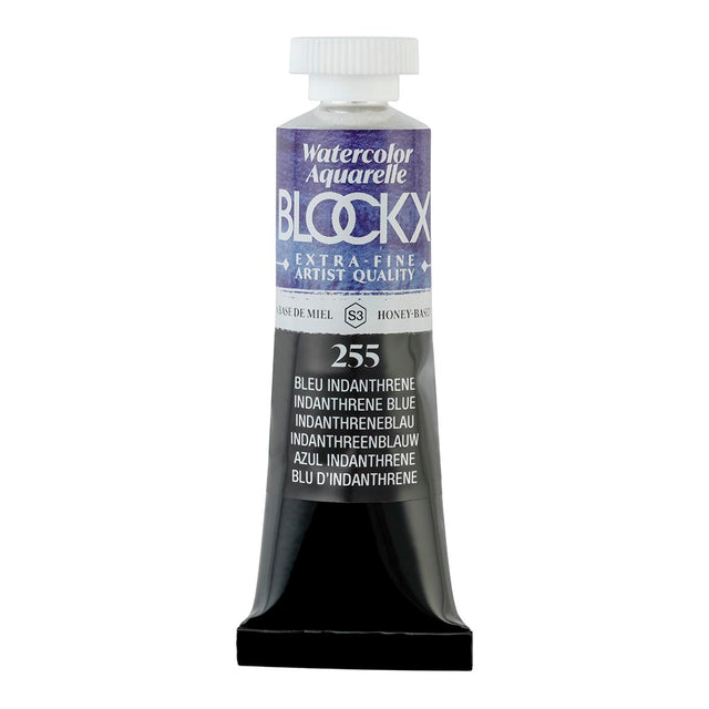 BLOCKX 15ml watercolour tube in Indanthrene Blue, featuring light-resistant pigments for vibrant, durable art.