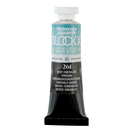 BLOCKX Watercolour Tube 15ml in Viridian (261) featuring lightfast, transparent pigments for vibrant, enduring artwork.