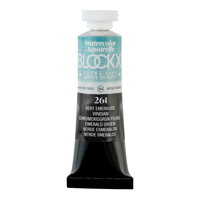 BLOCKX Watercolour Tube 15ml in Viridian (261) featuring lightfast, transparent pigments for vibrant, enduring artwork.