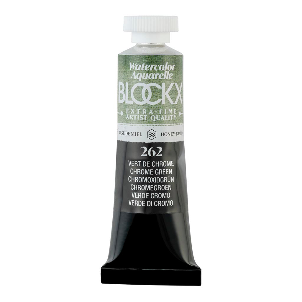 15ml BLOCKX Watercolour Tube in Chrome Green, a light-resistant, opaque pigment optimal for artists seeking vibrant colors.