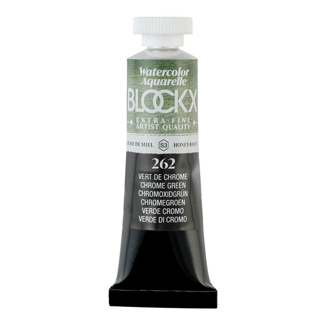 15ml BLOCKX Watercolour Tube in Chrome Green, a light-resistant, opaque pigment optimal for artists seeking vibrant colors.