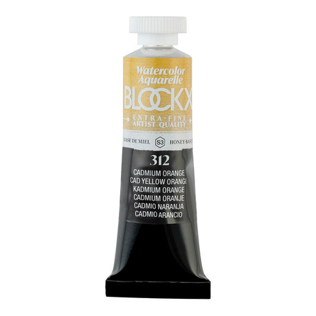 BLOCKX 15ml Cadmium Yellow Orange watercolor tube offers vibrant, lightfast pigments for artists with smooth application.