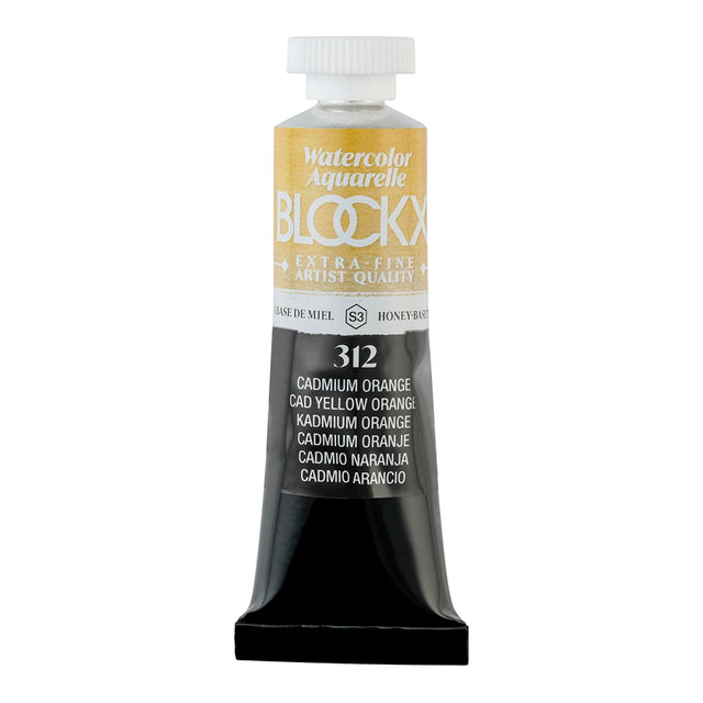 BLOCKX 15ml Cadmium Yellow Orange watercolor tube offers vibrant, lightfast pigments for artists with smooth application.