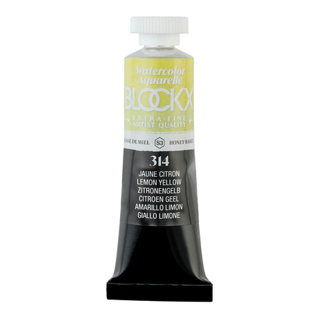 BLOCKX 15ml Watercolour Tube in Lemon Yellow, featuring vibrant, light-resistant pigments for artists seeking brilliance.