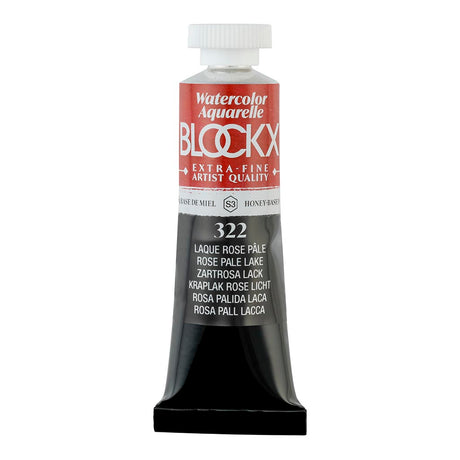 15ml tube of BLOCKX Rose Pale Lake watercolor paint, known for its light-resistant pigments and vibrant, transparent hue.