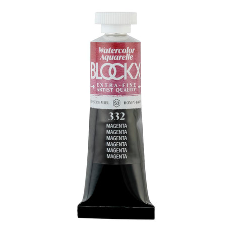 15ml BLOCKX Watercolour Tube in 332 Magenta, showcasing intense, luminous, light-resistant pigment perfect for layering.