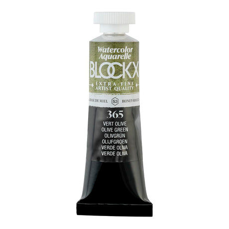 BLOCKX 15ml Olive Green watercolor tube, featuring light-resistant pigments for vibrant, high-quality artwork.
