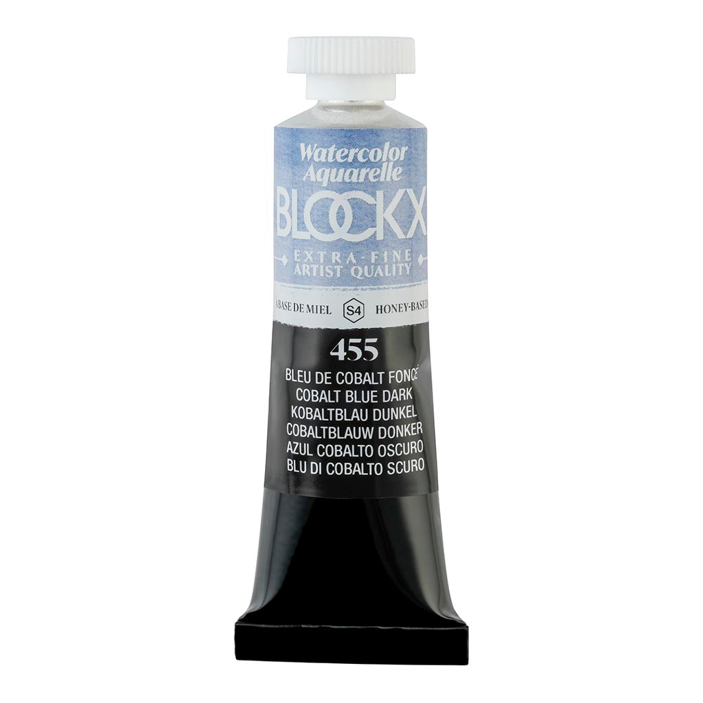 15ml BLOCKX Watercolour Tube in Cobalt Blue Dark, featuring light-resistant pigments for vibrant and durable artistic expression.
